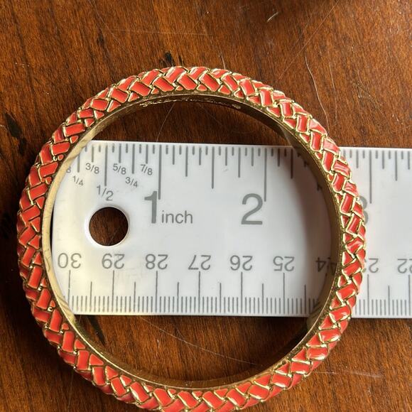 Lilly Pulitzer Basket Case Weave Orange Enamel Gold Tone Bangle Bracelet #629 - Picture 4 of 11